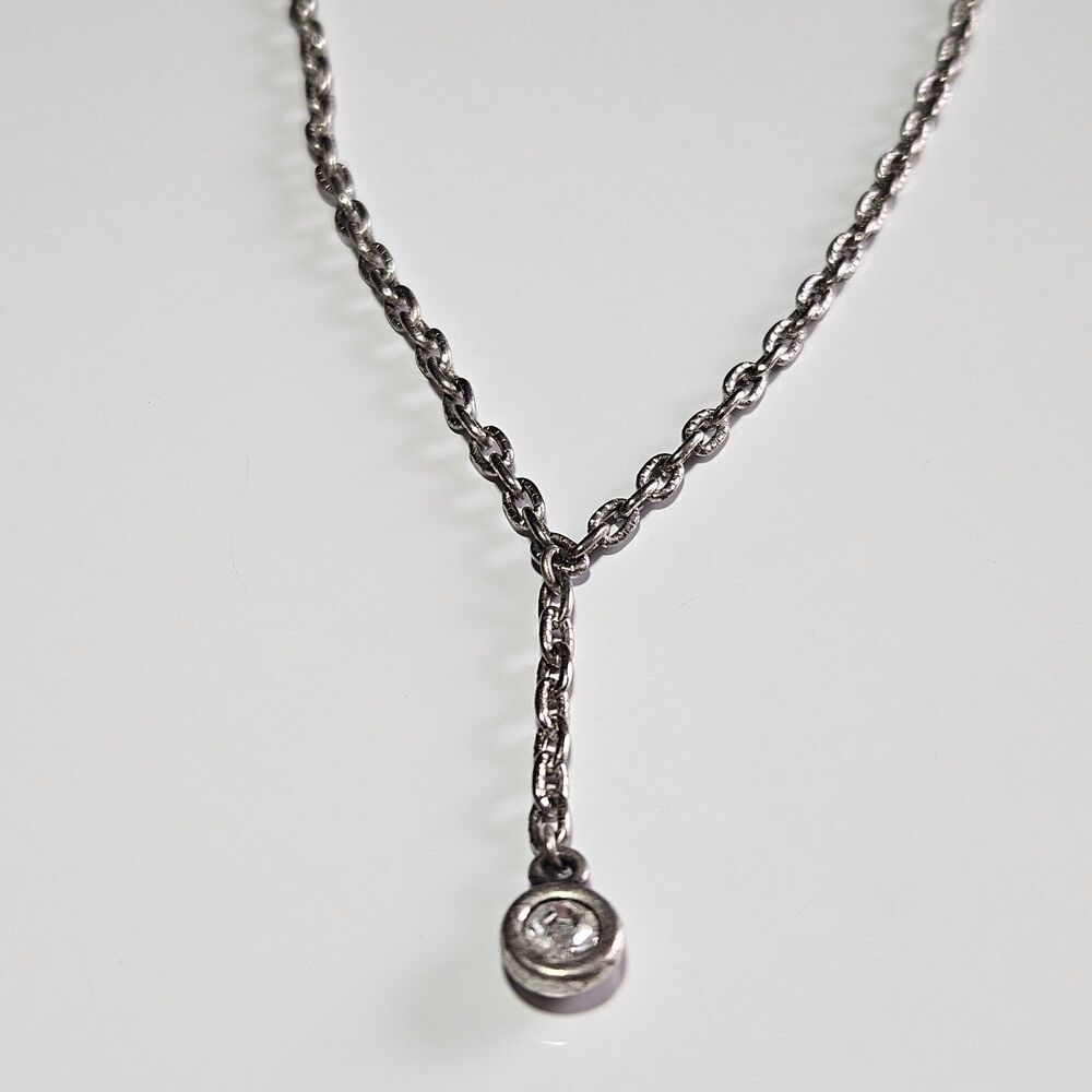 Silver Tone Clear Rhinestone Y Drop Necklace 15-16.5" - Picture 12 of 12